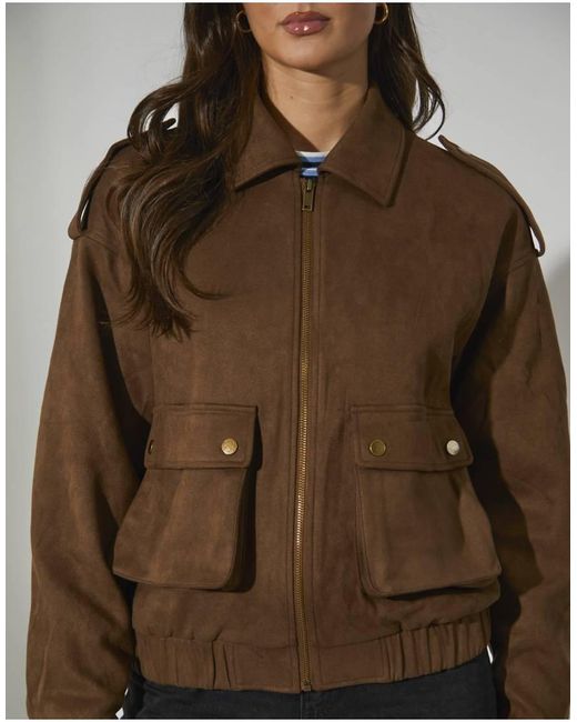 South Beach Brown Faux Suede Bomber Jacket