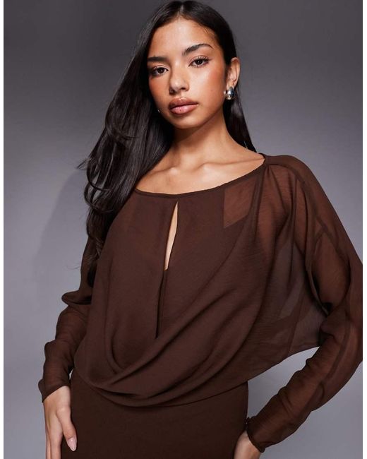 ASOS Brown Slouchy Hip Bias Cut Asymmetric Midi Dress