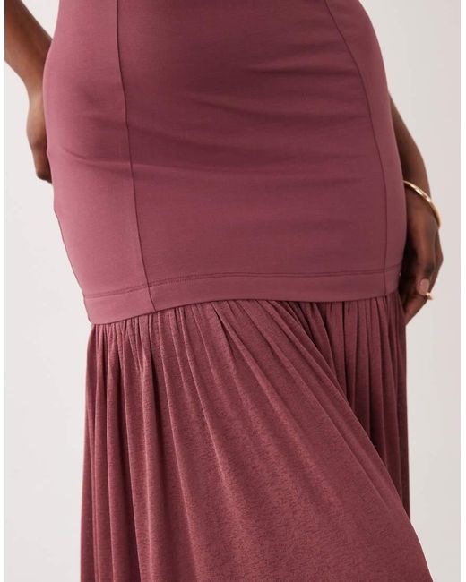 ASOS Red Hybrid Sleeveless Maxi Dress With Sheer Skirt