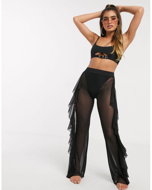 ASOS Synthetic Jersey Sheer Mesh Frill 