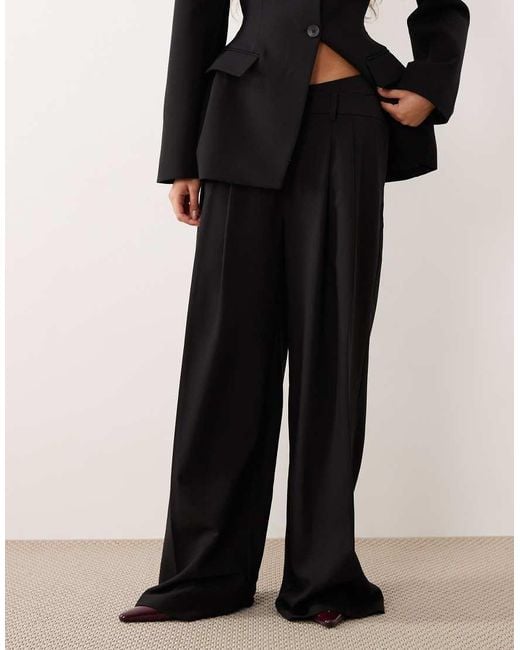 ASOS Black Tailoring Low Rise Wide Leg Pants With Asymmetric Waistband