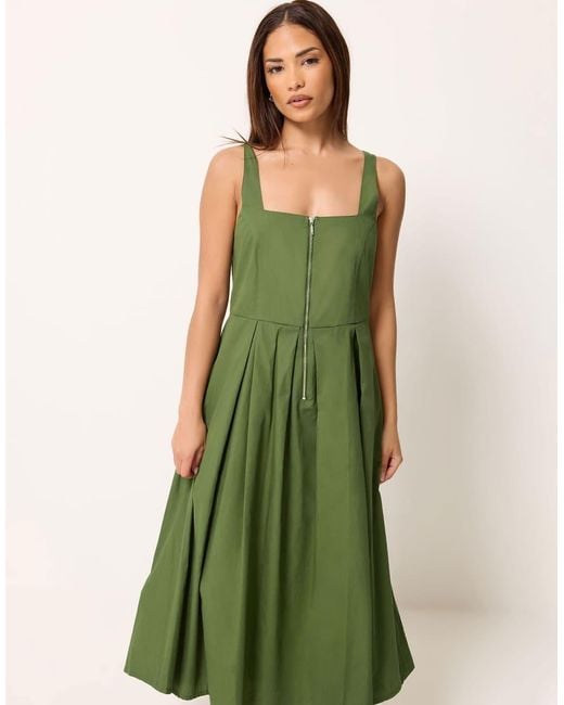 PixieGirl Green Petite Pleated Midi Dress