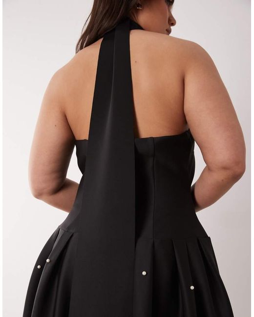 ASOS Black Asos Design Curve Premium Faux Pearl Embellished Maxi Dress With Scarf Detail