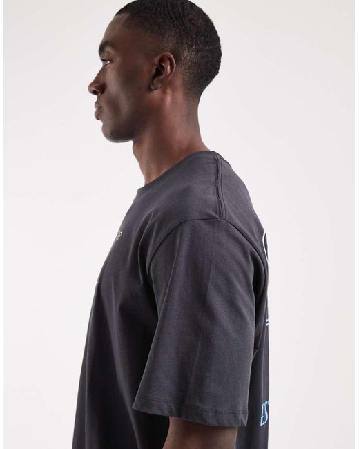 Jack & Jones Gray Oversized T-shirt With Palm Tree Backprint for men
