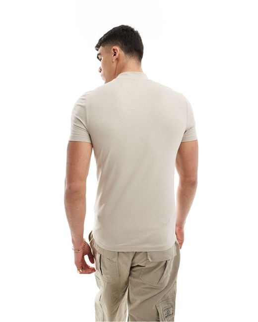 T-shirt attillata accollata color pietra di ASOS in White da Uomo