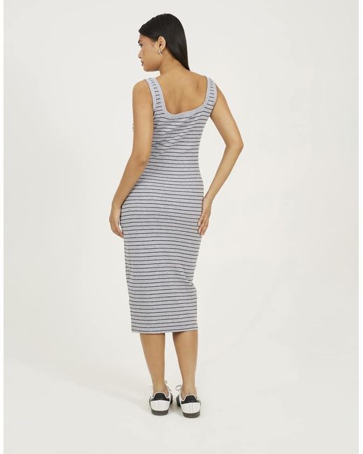 Brave Soul White Cotton Jersey Scoop Neck Stripe Bodycon Midi Dress