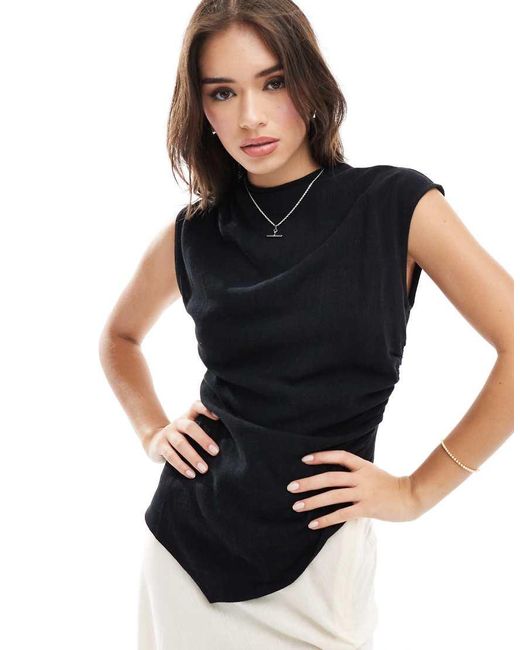 ASOS Black Drape High Neck Asymmetric Smart Top