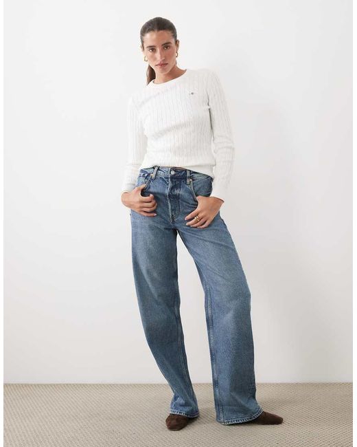 Gant White Stretch Cotton Cable Knit Jumper