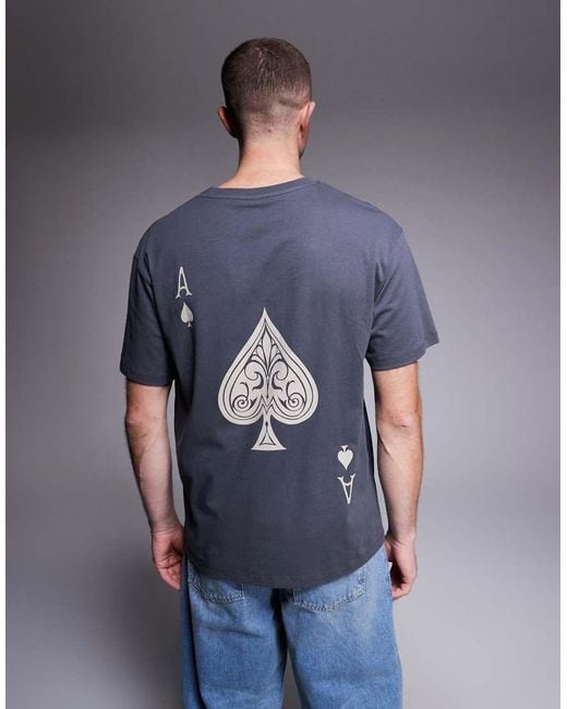 Jack & Jones Blue Oversized T-shirt With Ace Of Spades Back Print for men