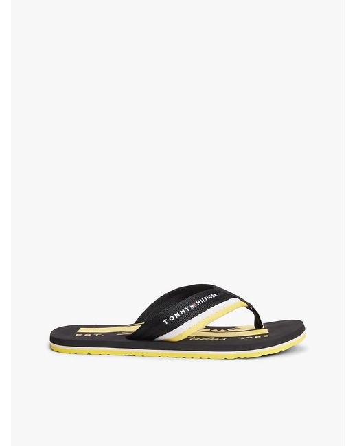 Tommy Hilfiger Black Stripe Webbing Strap Flip-Flops for men