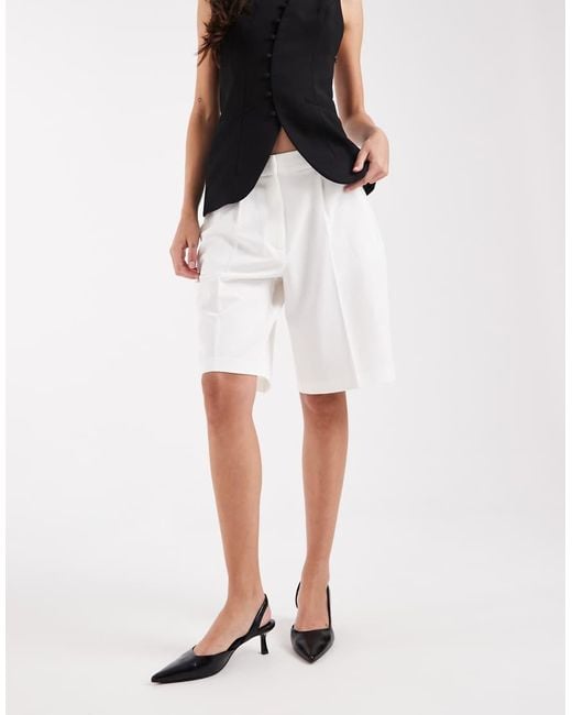 Aware White Pleat Front Tailored Shorts