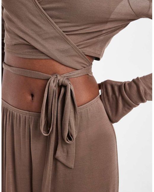 ASOS Brown Lounge Semi Sheer Ballet Wrap Top