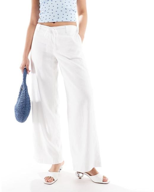 Pantalones Blancos Muy Holgados De Talle Bajo De Mezcla De Lino De Hollister de color White