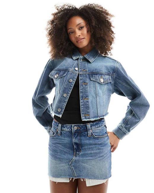Minifalda Vaquera De Talle Bajo Con Lavado Medio De Monki de color Blue