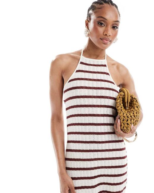 ONLY White Open Knit Maxi Dress With Contrast Trim