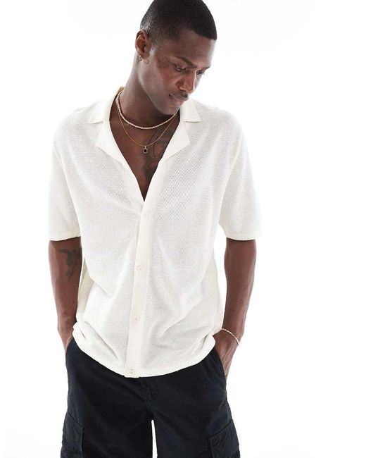 Jack & Jones White Oversized Button Through Knitted Polo for men