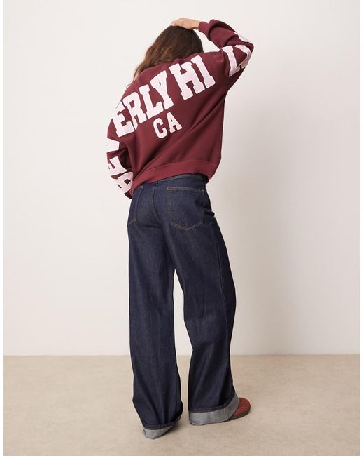Felpa Oversize Bordeaux Con Grafica "Beverly Hills" Sul Retro di ASOS in Red