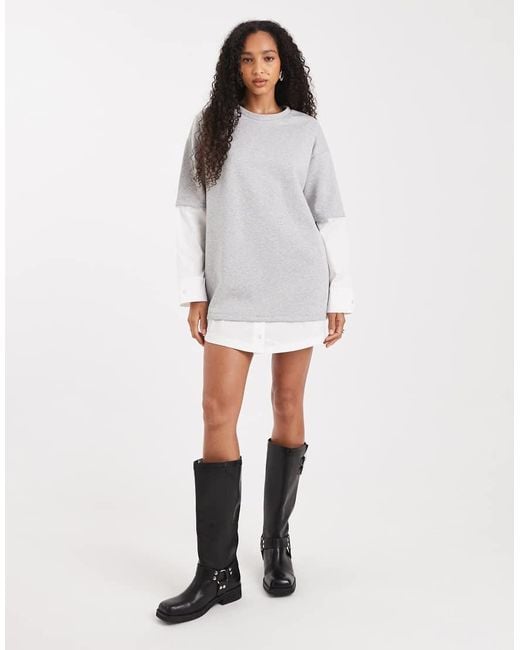 ASOS White T-shirt Mini Dress With Oversized Shirt Under Layer