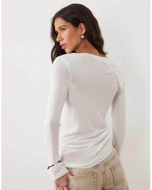 ASOS Natural Fine Knit Off The Shoulder Ruched Top