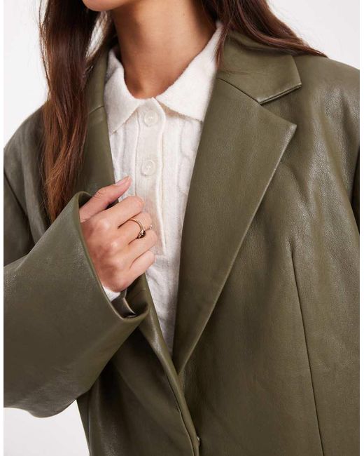 ASOS Green Tailored Oversized Faux Leather Blazer