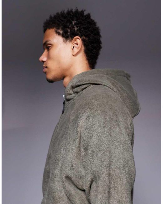 ASOS Gray Relaxed Zip-through Funnel Neck Fleece Hoodie for men