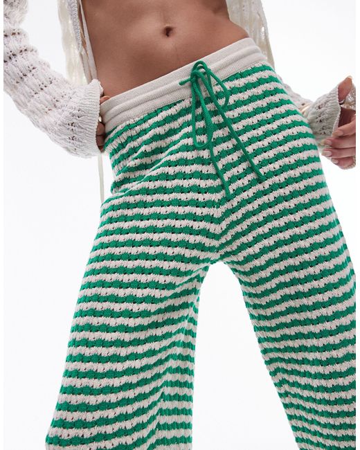 TOPSHOP Green Knitted Stripe Pants