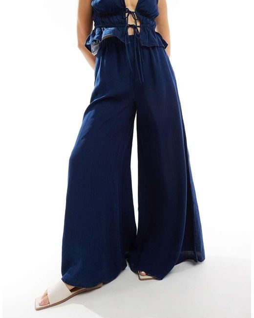 Mango Blue Wide Leg Denim Look Co-Ord Trousers