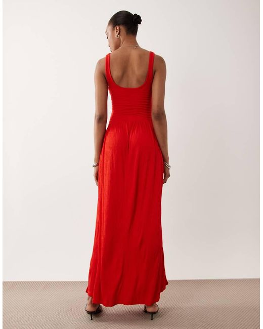 ASOS Red Asos Design Tall Crinkle Button Through Midi Dress