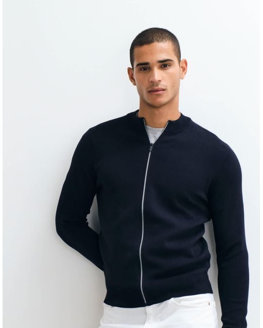 Mango Blue Knitted Zip Through Cardigan for men