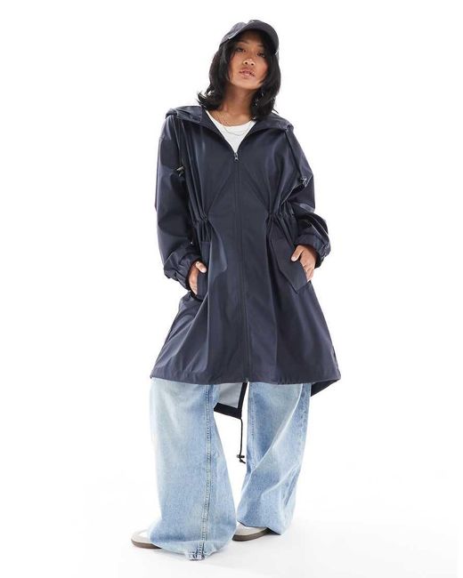 ASOS Blue Asos Design Petite Contrast Detail Rubberised Rain Parka