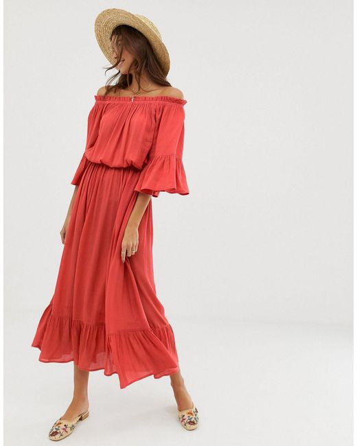 asos off the shoulder maxi dress