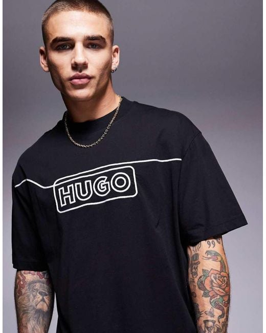 HUGO Blue Hugo Noideryo Loose Fit T-Shirt Wih Line Print Logo for men