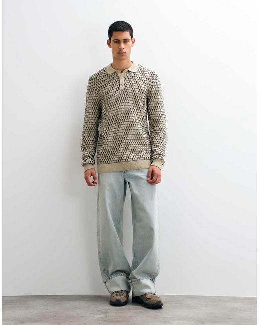 Blend Gray Geometric Knitted Polo Jumper for men
