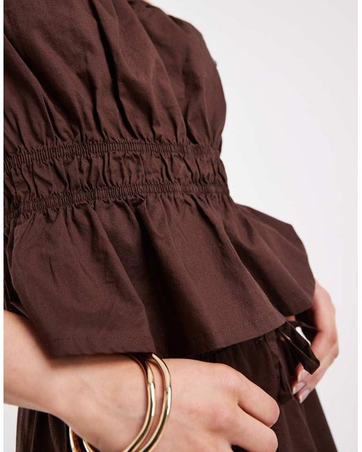 Pieces Brown Shirred Waist Cotton Poplin Cami Top