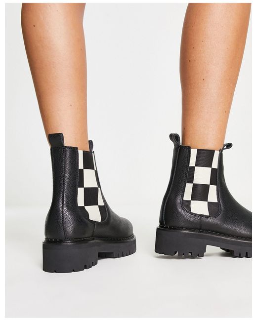 Tommy Hilfiger Black Leather Checkerboard Chelsea Boots