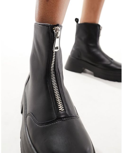 Schuh Black Arnold Zip Front Chunky Chelsea Boots