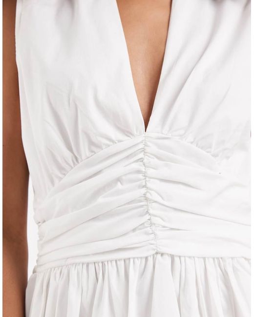Vero Moda White Ruched Detail Balloon Hem Mini Dress