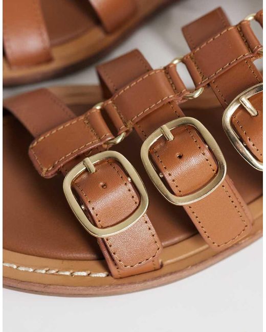 Mango Brown 100% Leather Gladiator Sandals With Buckles