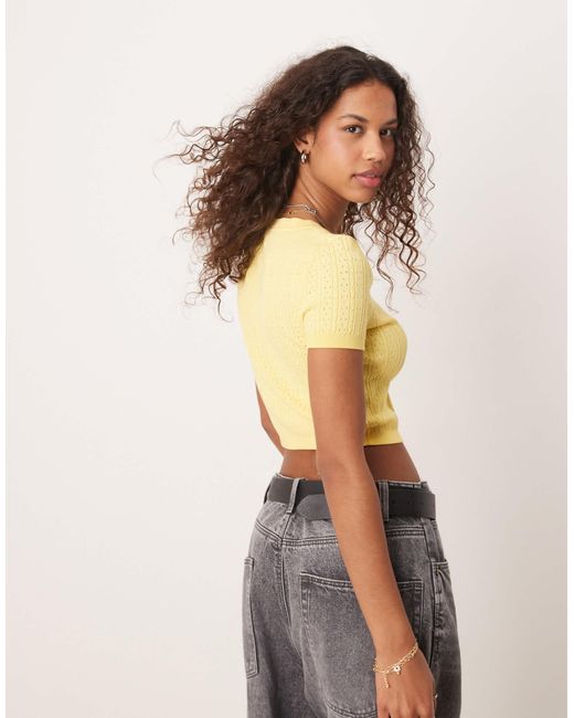 Free People Yellow Cassie Pointelle Micro Cardigan