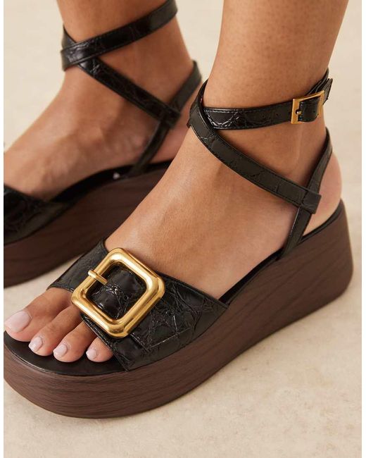 ASOS Natural Tammy Wood Effect Wedges With Buckle Detail