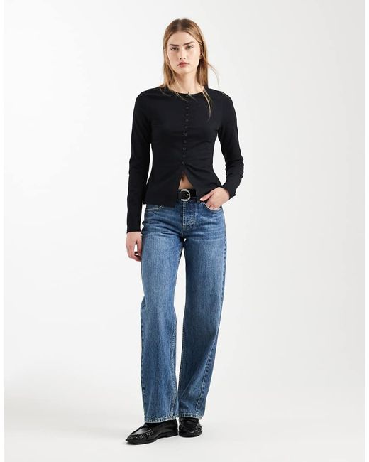 ASOS Blue Cotton Button Through Long Sleeve Top