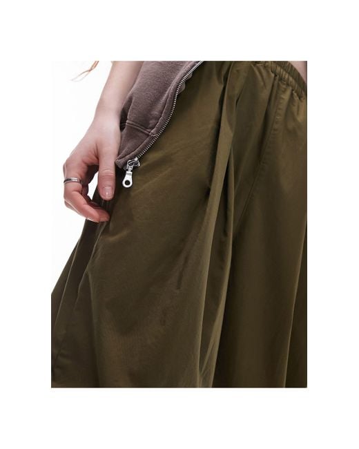 Pantalon bouffant plissé à enfiler - kaki TOPSHOP en coloris Green