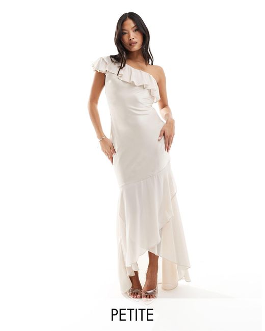 TFNC London White Bridesmaid Satin One Shoulder Ruffle Maxi Dress