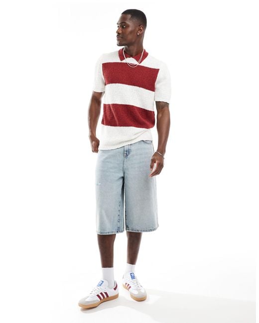ASOS Red Relaxed Knitted Stripe Polo for men