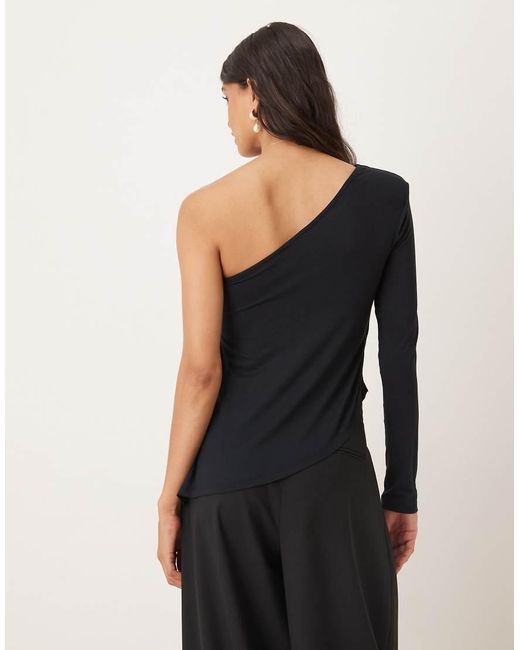 ASOS Blue One Shoulder Asymmetric Long Sleeve Top With Shoulder Pads
