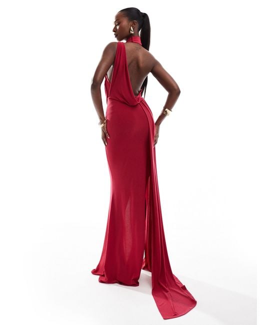 ASOS Red One Shoulder Draped Maxi Dress With Tie Detail