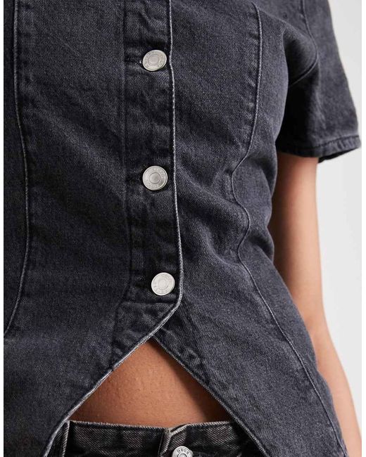 Top Di Jeans A Maniche Corte Con Bottoni Slavato di ASOS in Blue