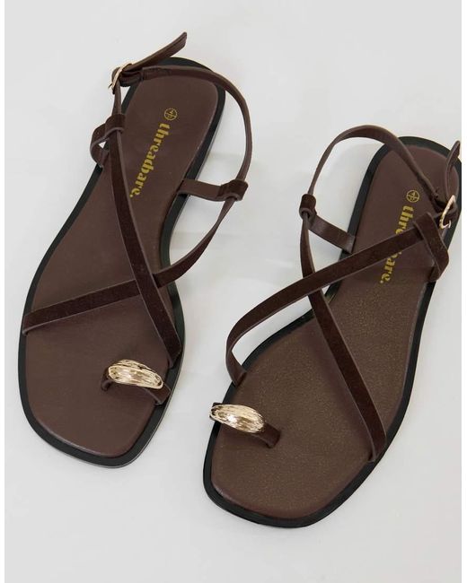 Threadbare Brown Cross Strap Toe Loop Sandals