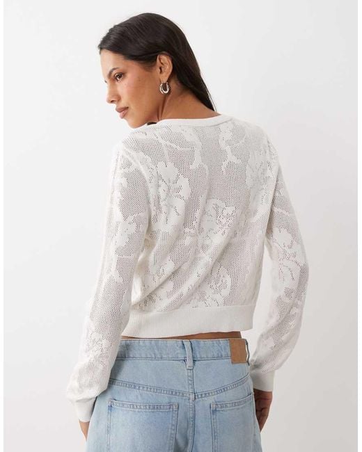 ASOS White Floral Open Knit Cardigan