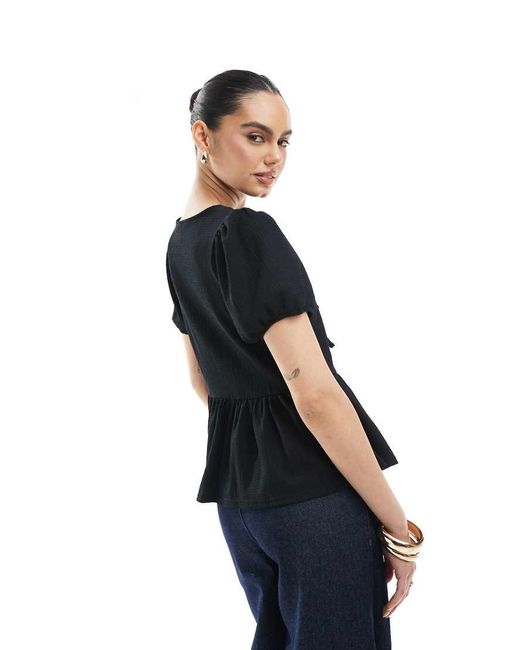 New Look Blue Tie Front Peplum Top